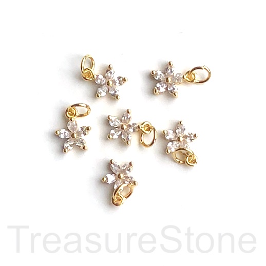 Pave Charm, pendant, brass, 8mm daisy, gold, clear CZ.Ea
