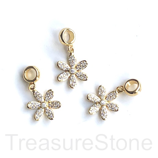 Pave charm, pendant, 14mm gold daisy, clear CZ. Ea - Click Image to Close