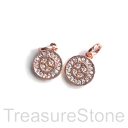 Pave Charm, brass, 8mm rose gold disc, CZ. Each