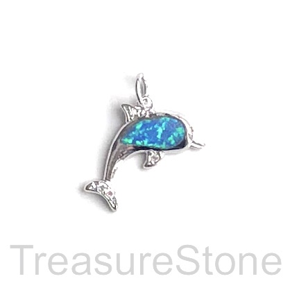 Pave Charm, 13x18 mm, silver dolphin, Cubic Zirconia. Each