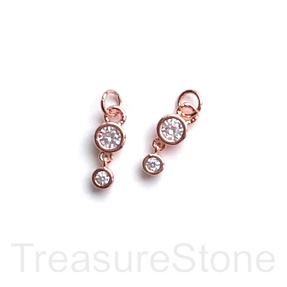 Pave Charm, brass, 5x15mm rose gold, clear CZ. Ea