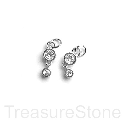 Pave Charm, brass, 5x15mm silver, clear CZ. Ea
