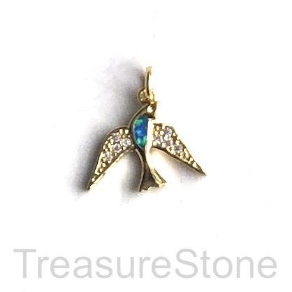 Pave Charm, 10x14 mm, gold dove, Cubic Zirconia. Each