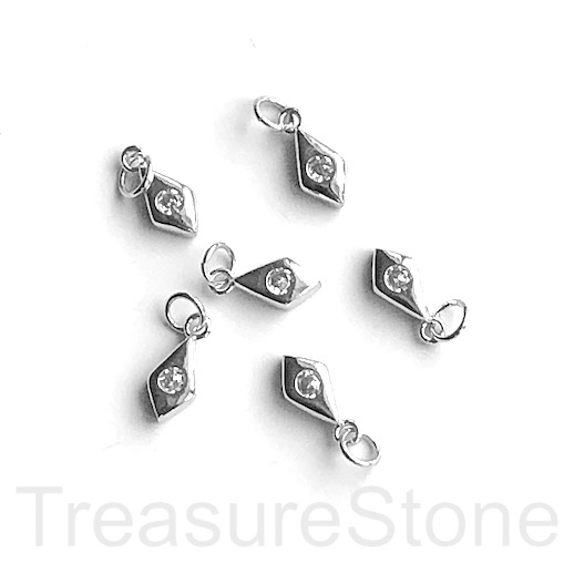Pave Charm, pendant, brass, 5.5x9mm drop, silver, clear CZ.Ea - Click Image to Close