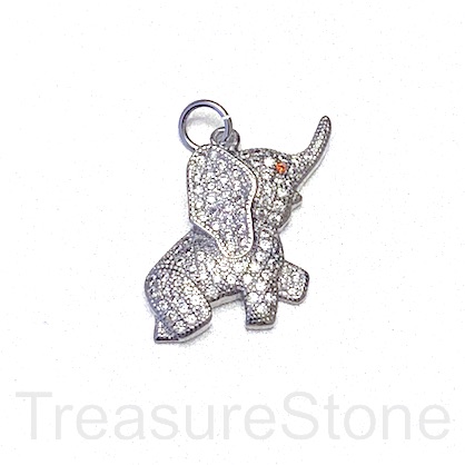 Charm, pendant, brass, 18x24mm silver elephant, CZ. Each - Click Image to Close