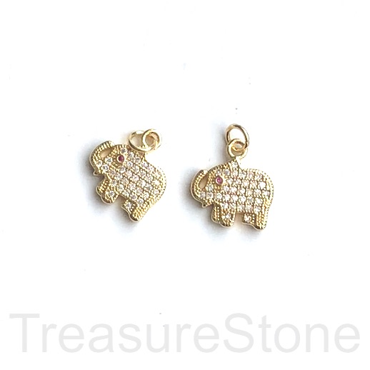 Pave Charm, pendant, brass, 11x12mm gold elephant, clear CZ. Ea - Click Image to Close