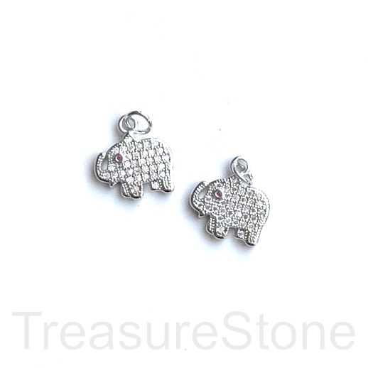 Pave Charm, pendant, brass, 11x12mm silver elephant, clear CZ.Ea - Click Image to Close