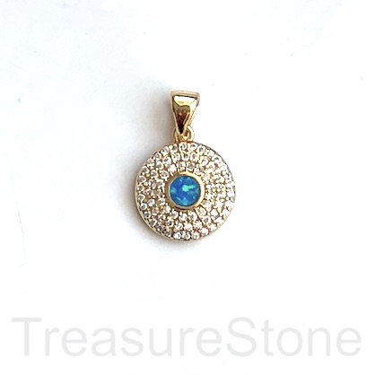 Charm, brass, 13mm evil eye, gold, clear CZ. Each - Click Image to Close