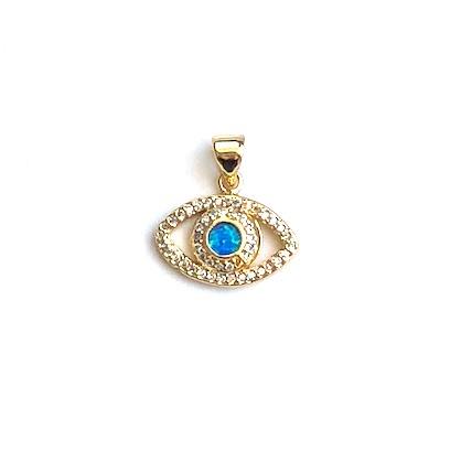 Charm, brass, 11x16mm evil eye, gold, clear CZ. Each - Click Image to Close