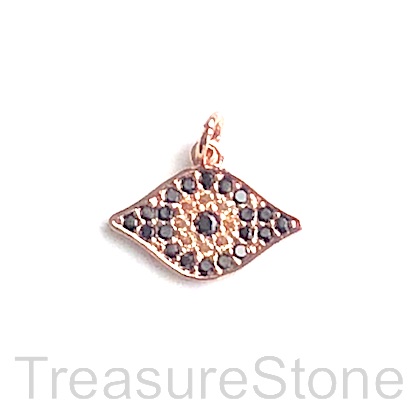 Pave Charm, 11x18 mm rose gold evil eye, Brass, CZ. Each - Click Image to Close