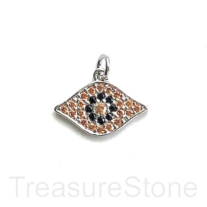 Pave Charm, 11x18 mm silver evil eye, Brass, CZ. Each - Click Image to Close