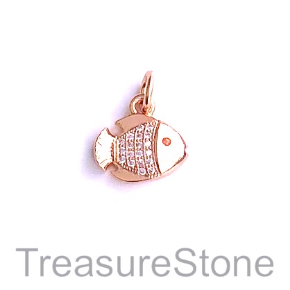 Pave charm, brass, 10x13mm rose gold fish 1, CZ. Each - Click Image to Close