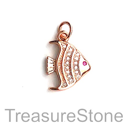 Charm, brass, 12x14mm rose gold fish 2, Cubic Zirconia. Each - Click Image to Close