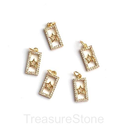 Pave charm, pendant, brass, 7x12mm gold, star, clear CZ.Ea