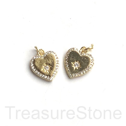 Pave Charm,pendant,brass,11mm heart, star, gold,clear CZ.Ea