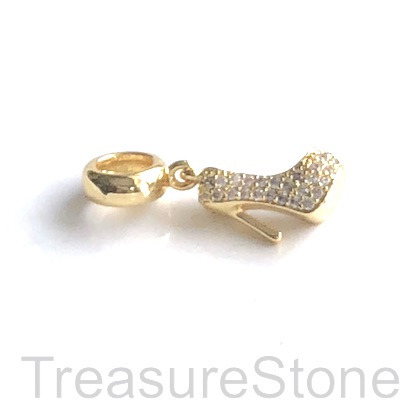 Pave Charm, 9x14 mm gold high heels, shoes, Brass, CZ. Each - Click Image to Close