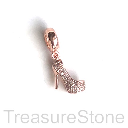 Pave Charm, 9x14 mm rose gold high heels, shoes, Brass, CZ. Each