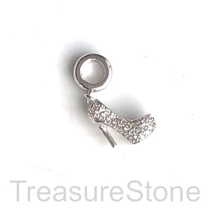 Pave Charm, 9x14 mm silver high heels, shoes, Brass, CZ. Each - Click Image to Close