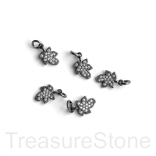 Pave Charm, brass, 7x9mm black leaf, clear CZ. Each - Click Image to Close