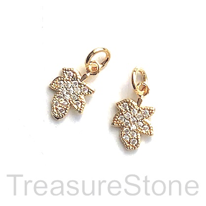Pave Charm, brass, 7x9mm gold leaf, CZ. Each - Click Image to Close