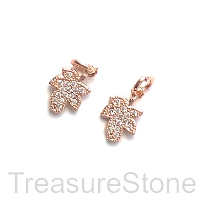 Pave Charm, brass, 7x9mm rose gold leaf, CZ. Each - Click Image to Close