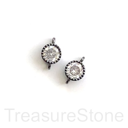 Charm, connector, link, brass, 6mm black, clear CZ. Ea