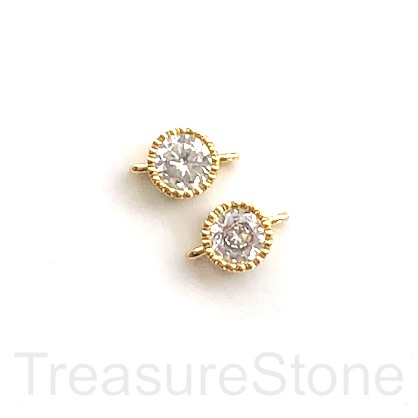 Charm, connector, link, brass, 6mm gold, clear CZ. Ea