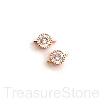 Charm, connector, link, brass, 6mm rose gold, clear CZ. Ea