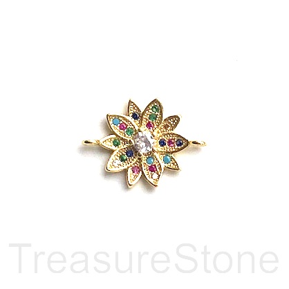 Charm,connector,link,brass,15mm daisy flower,gold,colour CZ.Ea - Click Image to Close