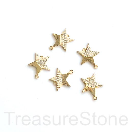 Pave Charm, pendant, link,connector,15mm gold, star, clear CZ.Ea