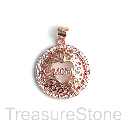 Pave charm, pendant, 20 mm rose gold MOM, Brass, CZ. Each - Click Image to Close