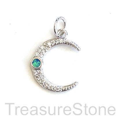 Pave Charm, brass, 14mm silver moon, Cubic Zirconia. Each