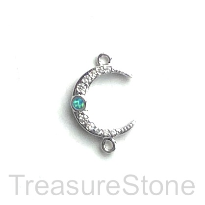 Charm, connector, pendant, 12mm silver moon w blue opal, ea