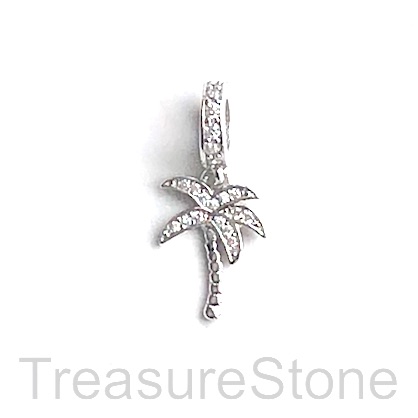 Pave Charm, 11x15mm silver palm tree, Cubic Zirconia, ea