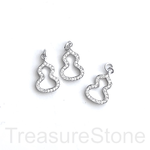 Pave Charm, brass, 10x14mm silver pear, clear CZ. Ea