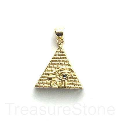 Charm, pendant, gold, 20mm pyramid, eye of horus, ea