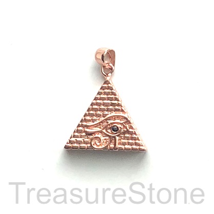 Charm, pendant, rose gold, 20mm pyramid, eye of horus, ea - Click Image to Close