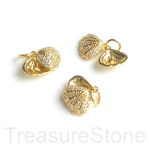 Charm, brass, 10x11mm gold shell, CZ. Ea - Click Image to Close