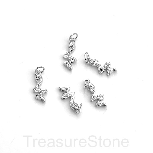 Pave Charm, pendant, silver, 16mm snake, clear CZ Ea