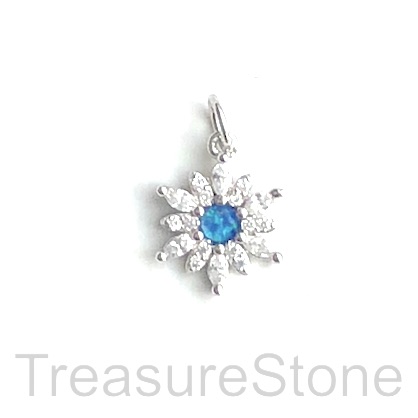 Pave Charm, brass, silver, 10mm snowflake, CZ. Ea - Click Image to Close