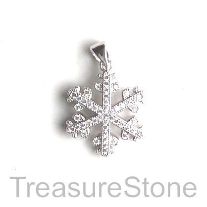 Pave Charm, Pendant, silver, 18mm snowflake, Cubic Zirconia.ea