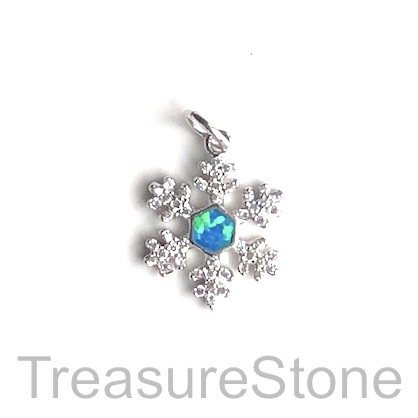 Charm, brass, 13.5mm silver snowflake, CZ. Ea - Click Image to Close