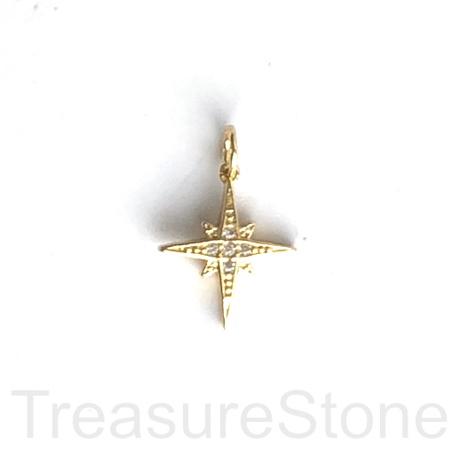 Pave charm, pendant, brass, 14mm gold star. Ea
