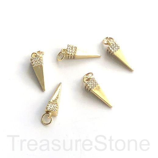 Pave Charm, pendant, brass, 3x13mm gold spike, CZ. Ea