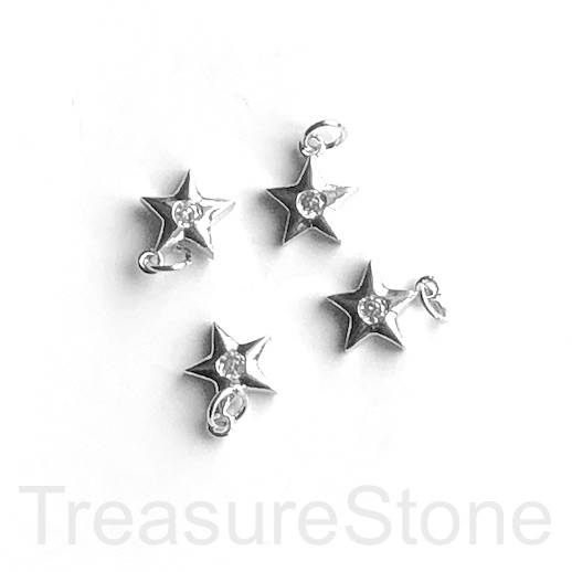 Pave Charm, pendant, brass, 10mm star, silver, clear CZ.Ea - Click Image to Close