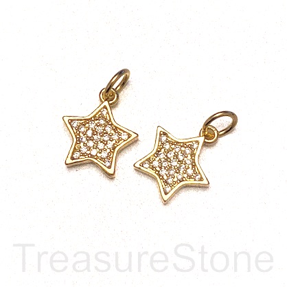 Pave Charm, brass, 10mm gold star, CZ. Each - Click Image to Close