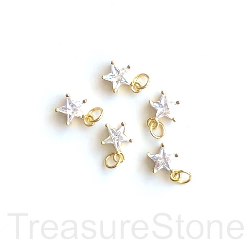 Pave Charm, brass, 8mm gold star, clear CZ. Ea