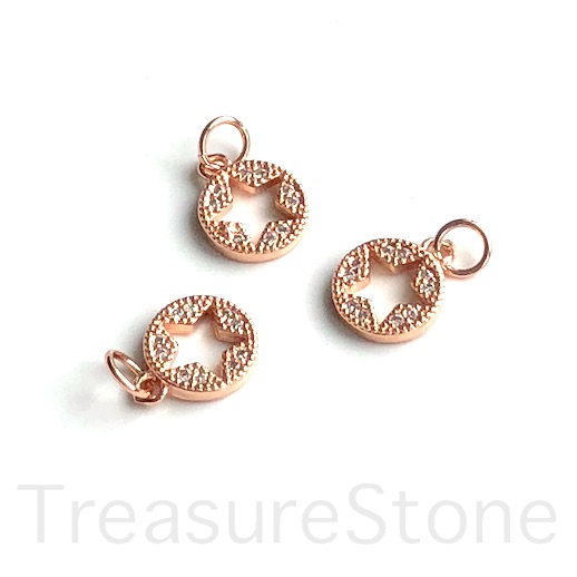 Pave Charm, pendant, 9mm rose gold star, clear CZ.Ea