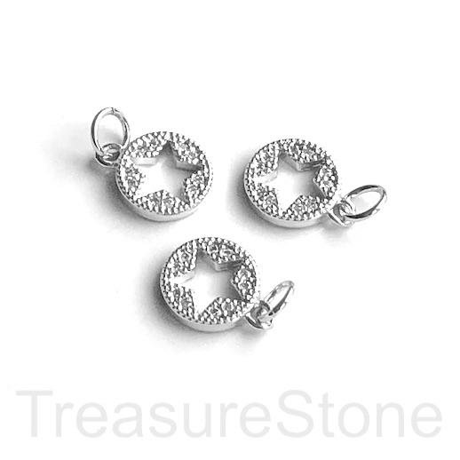 Pave Charm, pendant, 9mm silver star, clear CZ.Ea