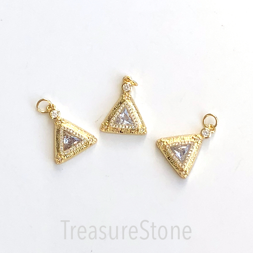 Pave Charm, brass, 15x17mm triangle, clear CZ. Ea
